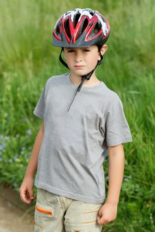Portrait Of Boy Bicyclist With Helmet Stock Photo Portrait Of Boy Bicyclist With Helmet Stock Photo