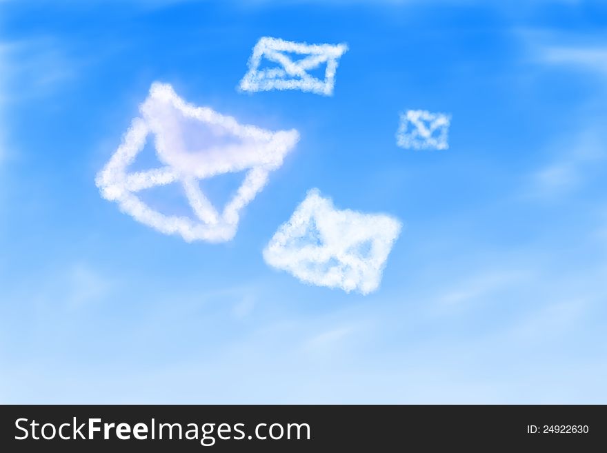 Illustration of mails from clouds background. Illustration of mails from clouds background