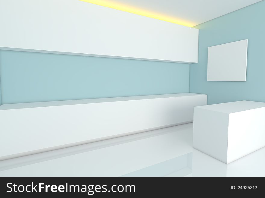 Empty interior design for kitchen room with blue wall. Empty interior design for kitchen room with blue wall.