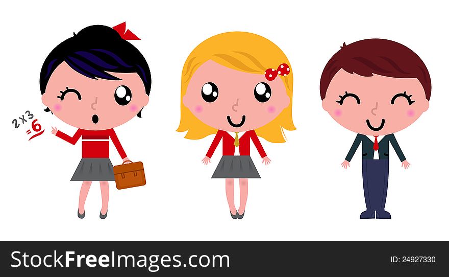 Cute school children. Vector Illustration. Cute school children. Vector Illustration