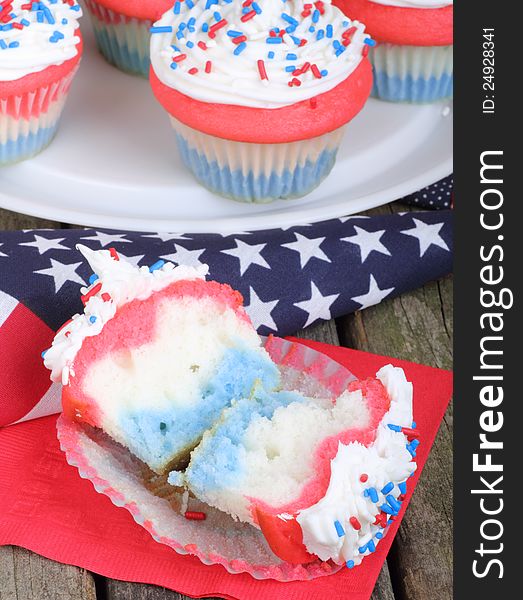 Independence day cupcake with an american flag. Independence day cupcake with an american flag