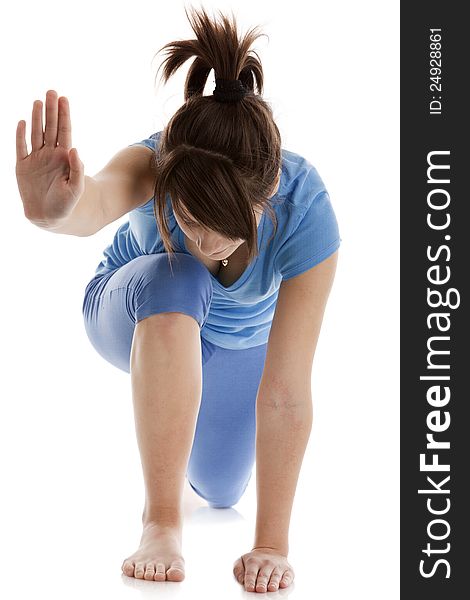 Image of a girl practicing yoga on white