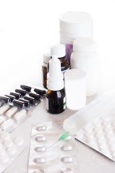Pills, Syringe And Other Medicine Royalty Free Stock Photos