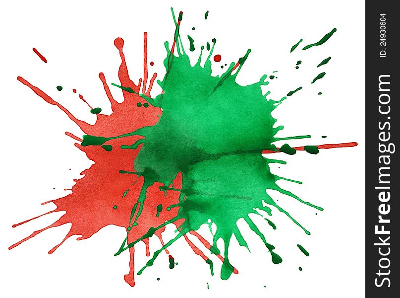 Red And Green Blots Of Watercolor Paint