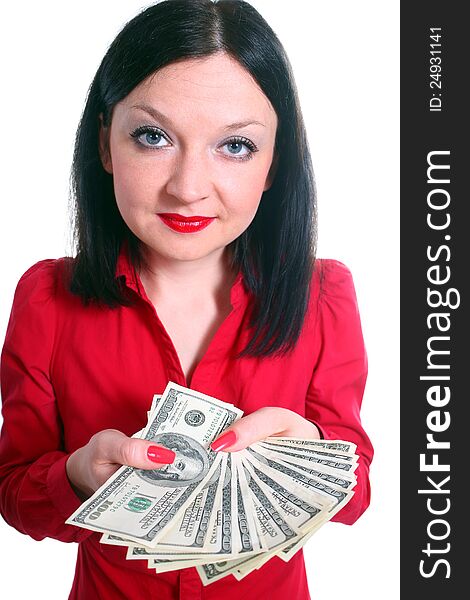 Girl with money isolated background