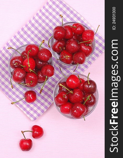 Cups with fresh delicious cherries. Cups with fresh delicious cherries