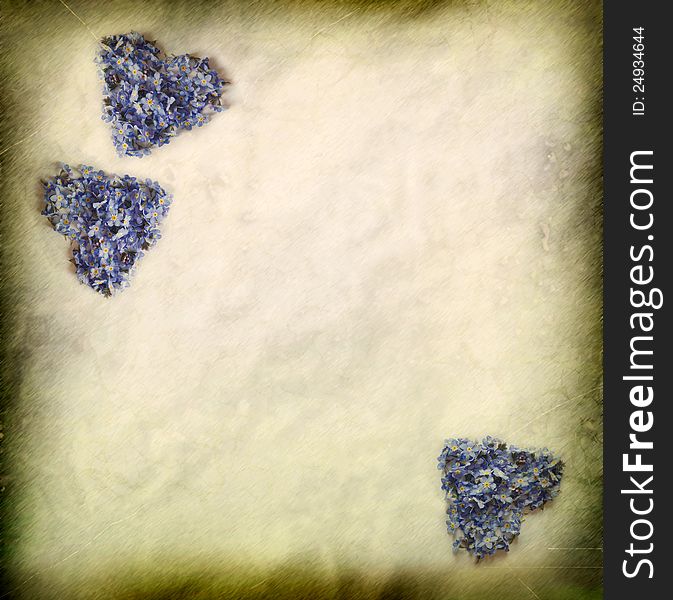 Background paper texture and forget-me-not hearts. Background paper texture and forget-me-not hearts