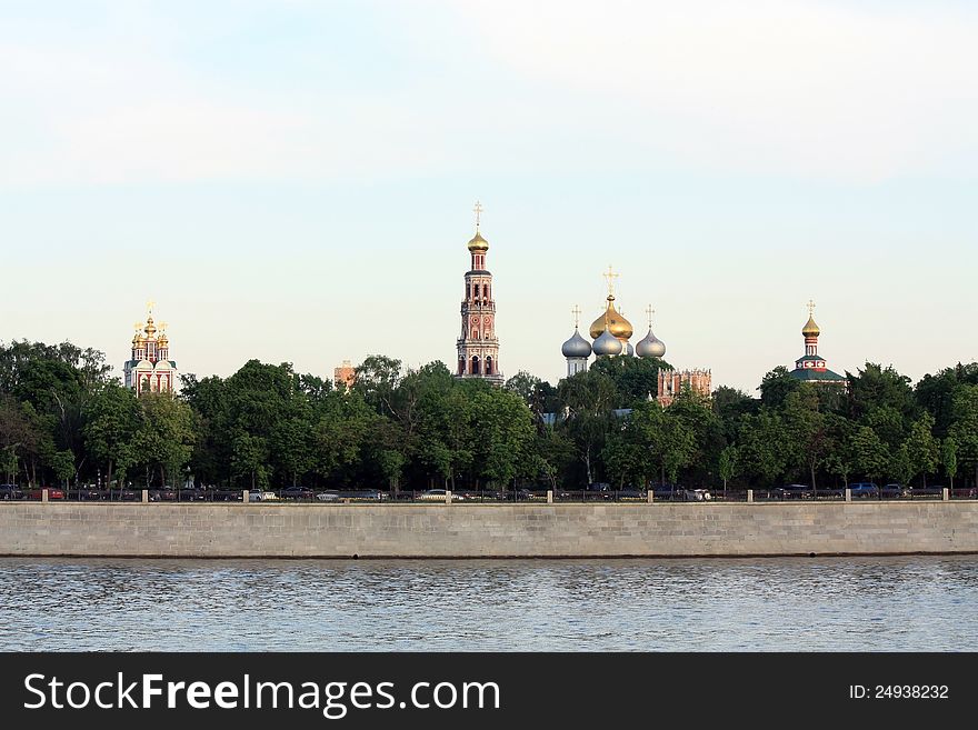View of the dome of the Novodevichy Convent across  Moscow River. View of the dome of the Novodevichy Convent across  Moscow River