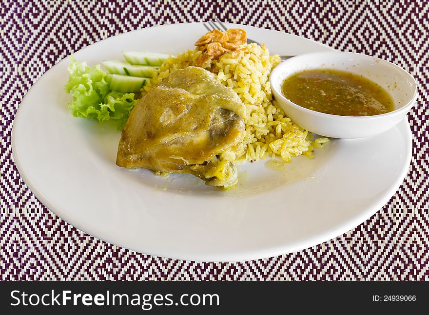 Plate of delicious chicken biryani Thai style. Plate of delicious chicken biryani Thai style