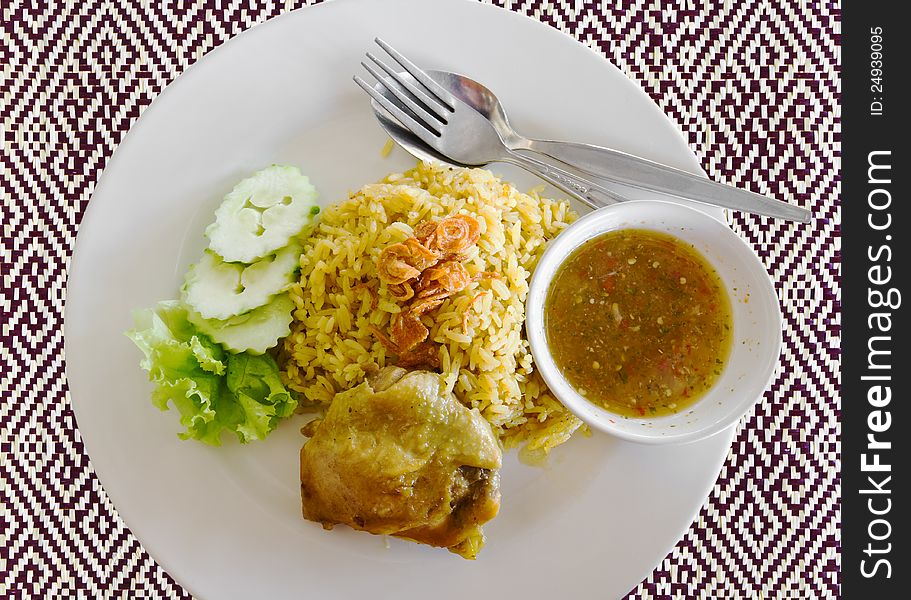 Plate of delicious chicken biryani Thai style. Plate of delicious chicken biryani Thai style