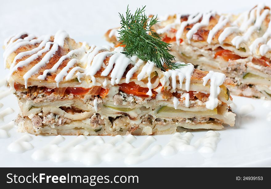 Delicious Cake Layered With Meat And Vegetables