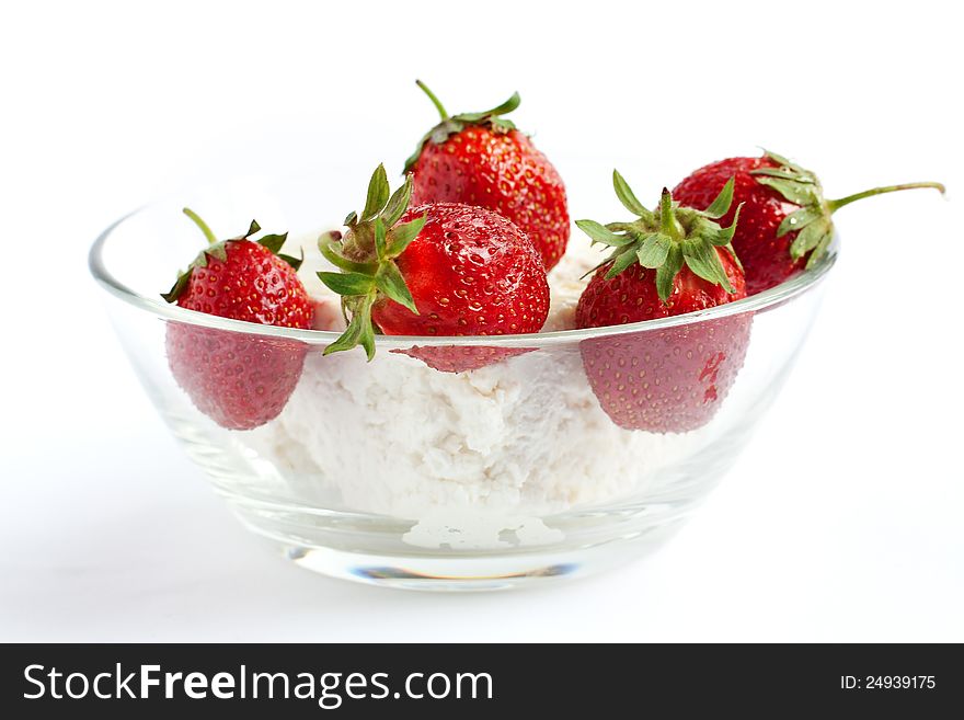 Fresh strawberries and cottage cheese.