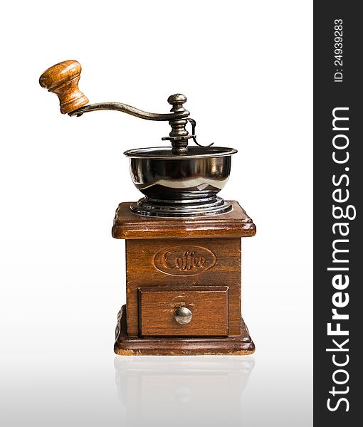 Vintage coffee mill  on white background