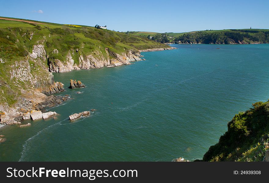 The mouth of the River Dart estuary in Devon photographed from the Souh-West coastal path. The mouth of the River Dart estuary in Devon photographed from the Souh-West coastal path