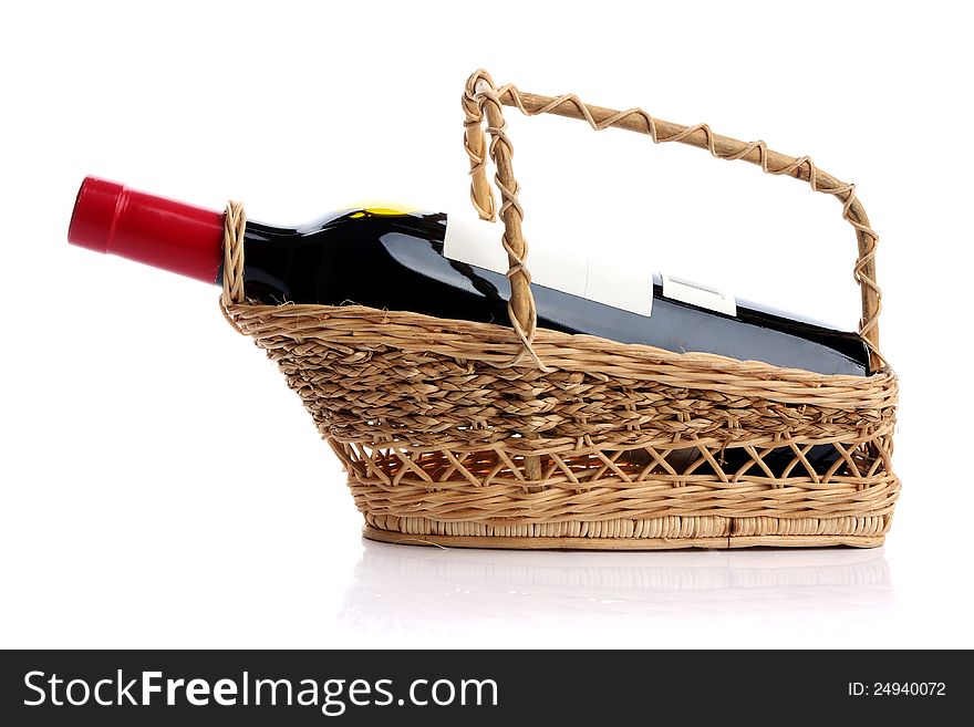 Red wine bottle on the white background