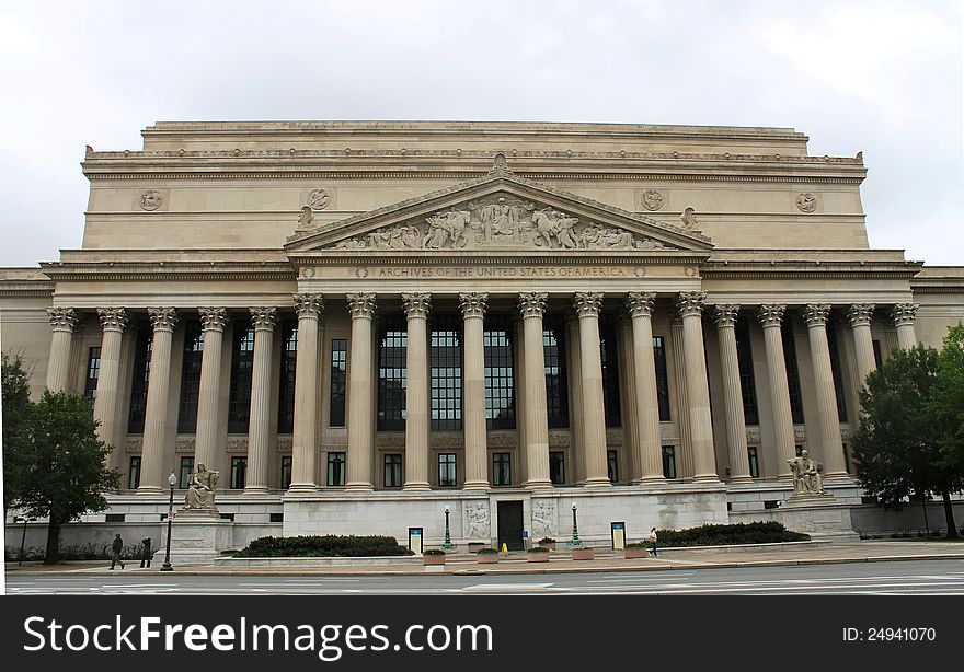 National Archives Building, facade in Washington DC, USA