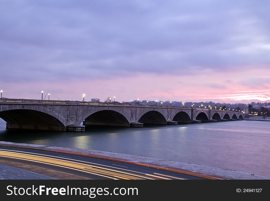 Arlington Memorial Bridge in Washington D. C. , at dusk