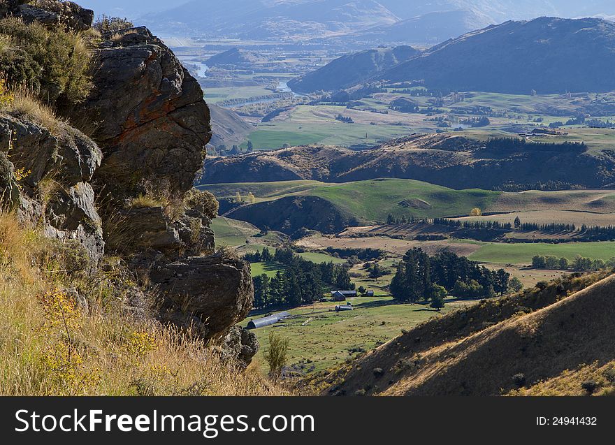 View from Crown Range of Queenstown valley, New Zealand. View from Crown Range of Queenstown valley, New Zealand