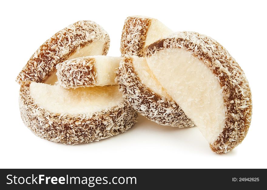 Coconut jujube heap on white background