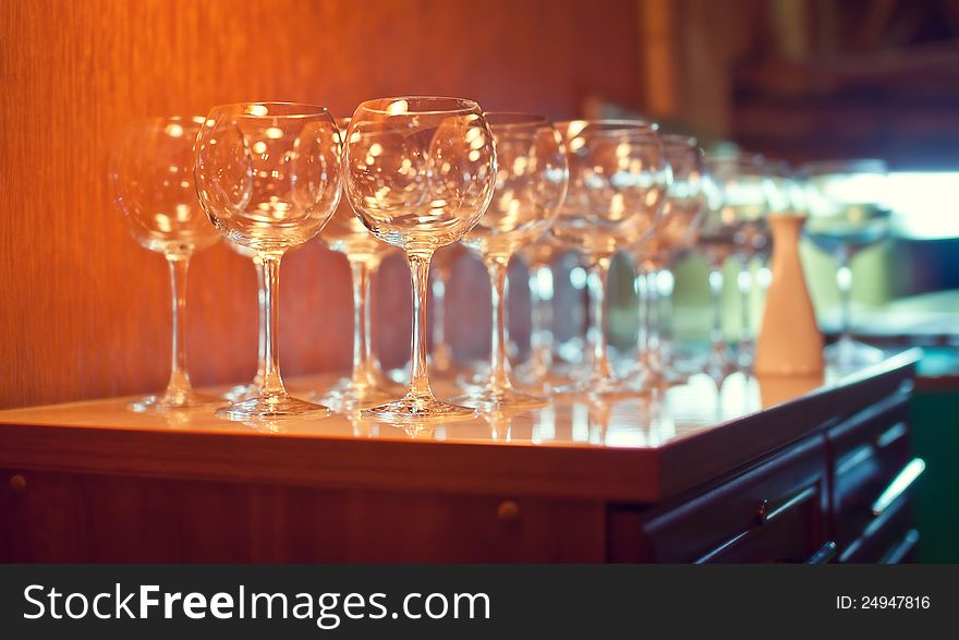 Empty glasses in the row