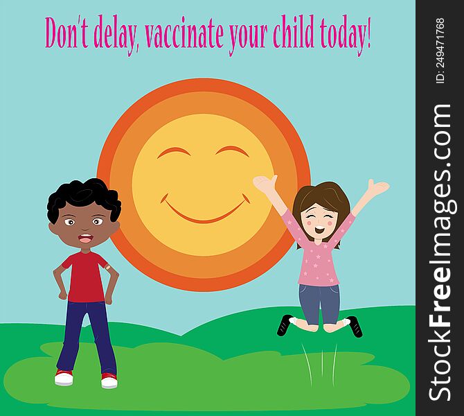 Vector Illustration of Children Advocating for Vaccinations