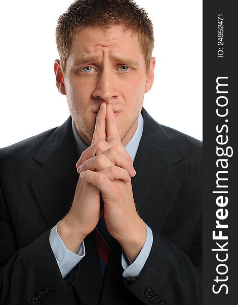 Young Businessman worrying isolated on a white background