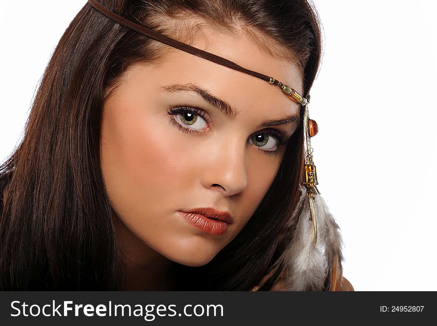 Portrait of Young Beautiful brunette isolated on a white background