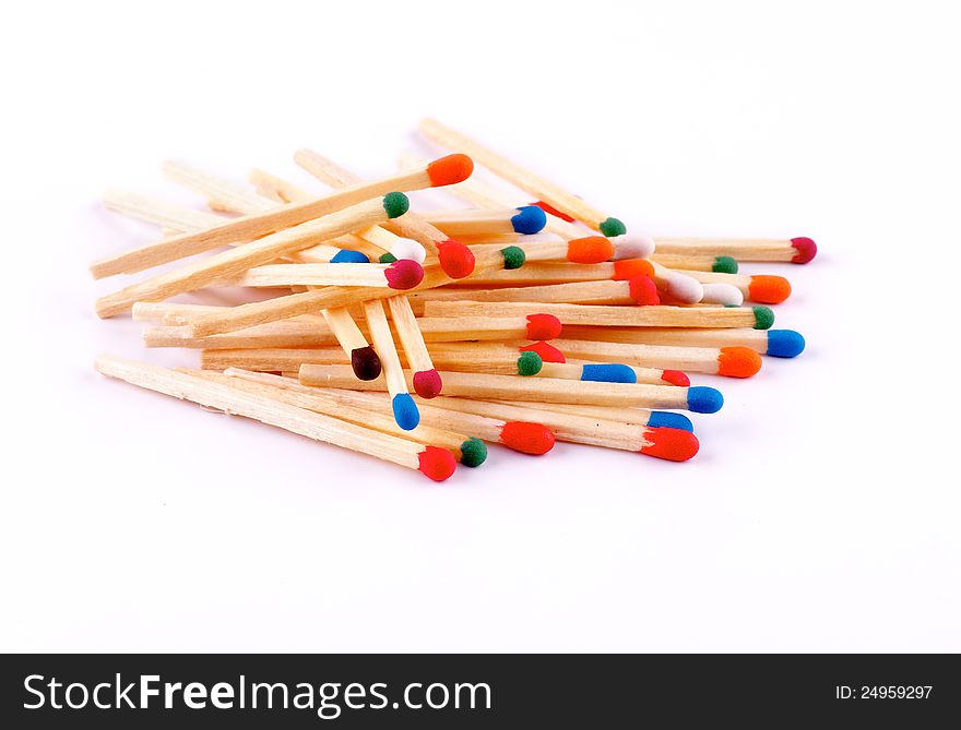 Stack of Multi Colored Matches isolated on white background. Stack of Multi Colored Matches isolated on white background