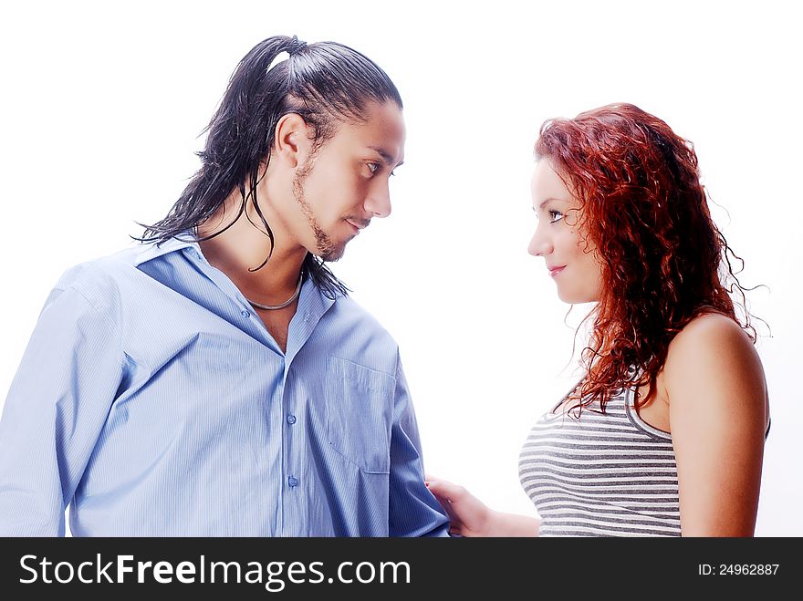 Isolated young couple on white background