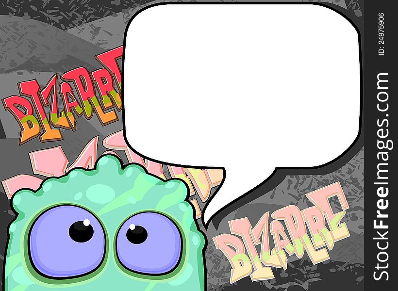 Green monster with blue eyes and blank speech bubble. Green monster with blue eyes and blank speech bubble
