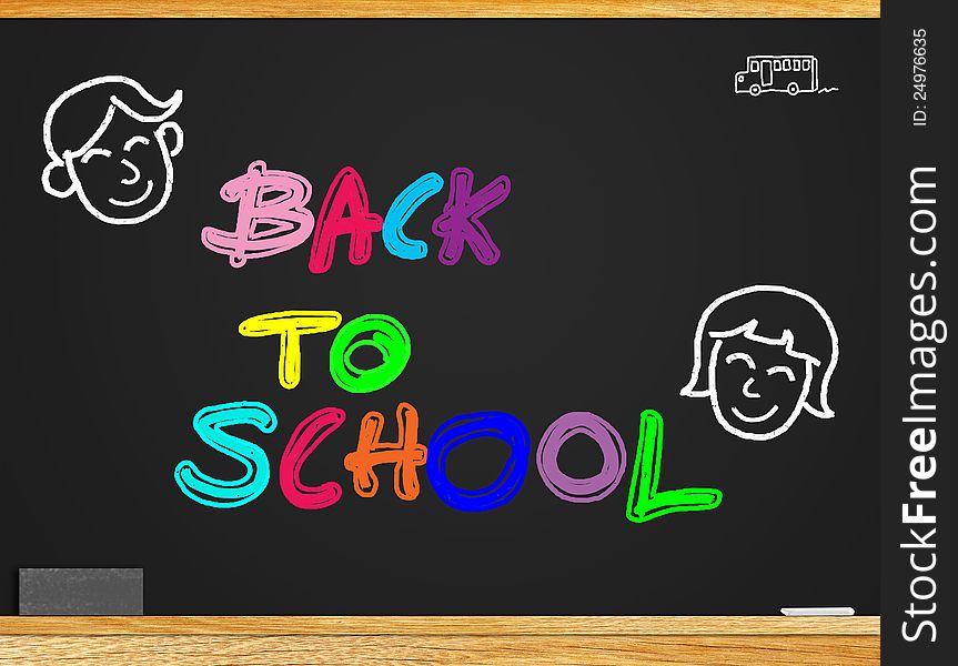 About the study Students return to school. A message BACK TO SCHOOL on the blackboard.