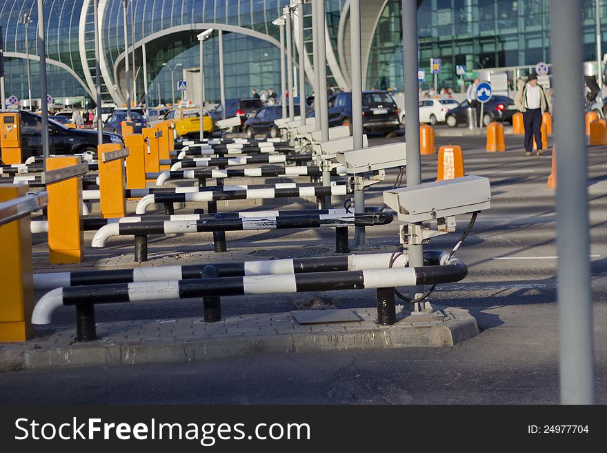 Check point at the big airport in the summer