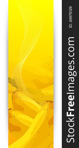 Banners with banana fruits on yellow background, vector illustration