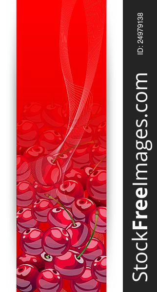 Banners with cherries fruits on red background, vector illustration