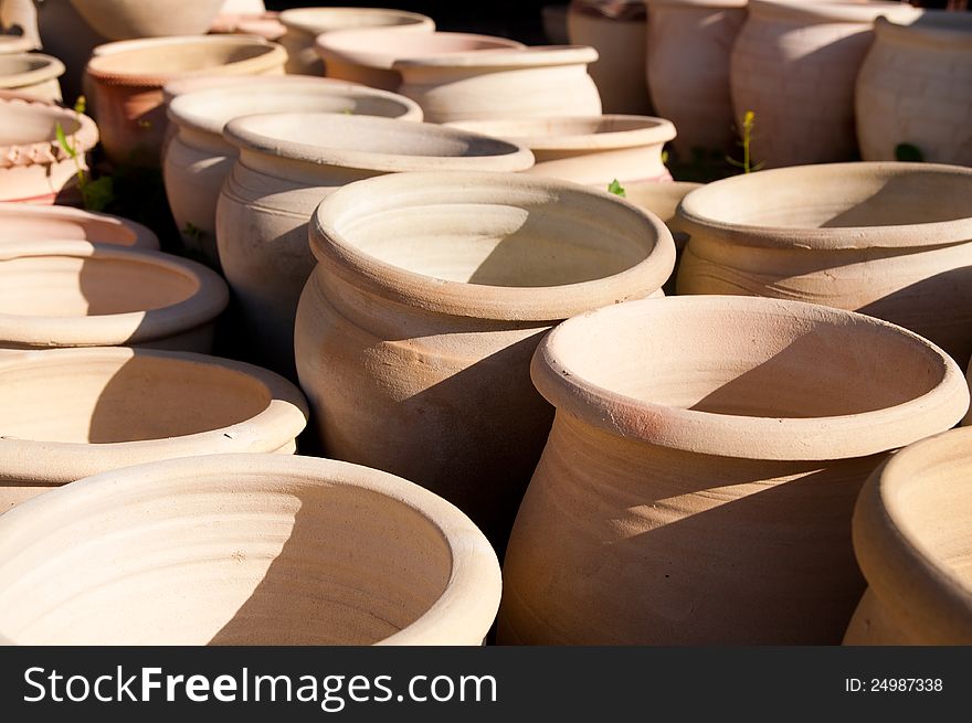 Variety of pottery in middle east markets