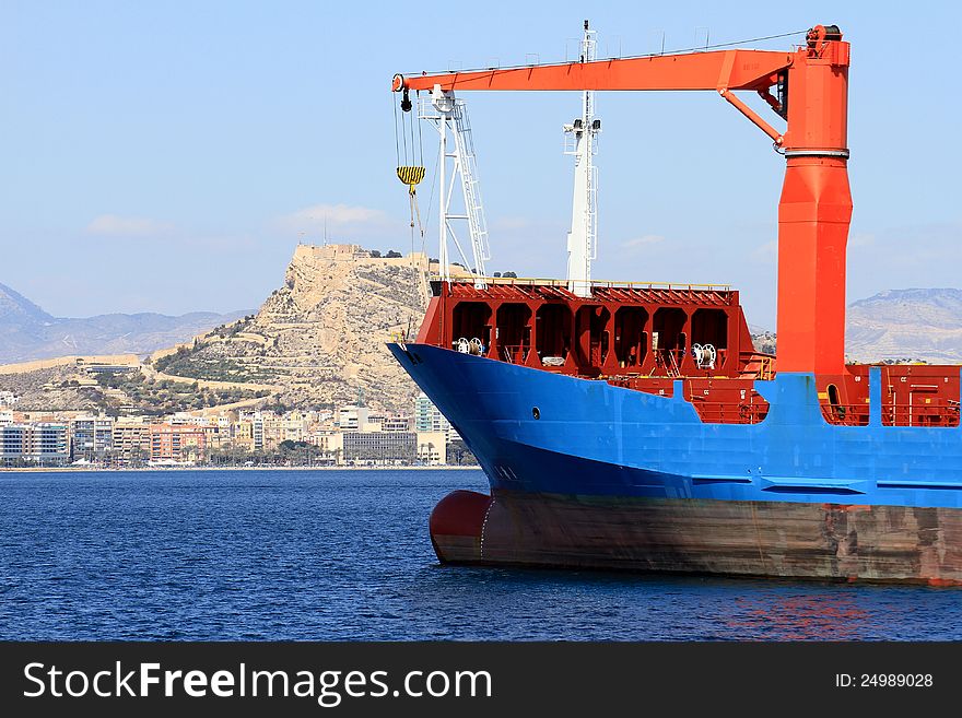 Container ship anchored in the port of Alicante