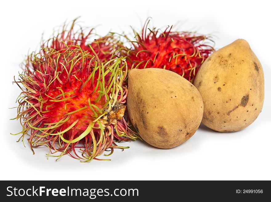 Tropical Fruits Rambutan and Lansium domesticum