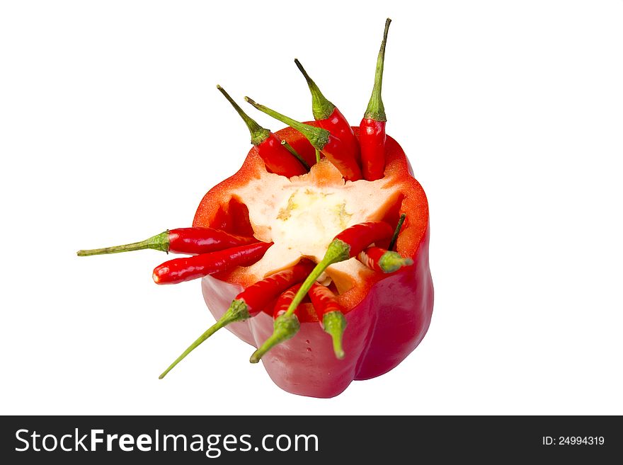 Red chili in red pepper isolated on white