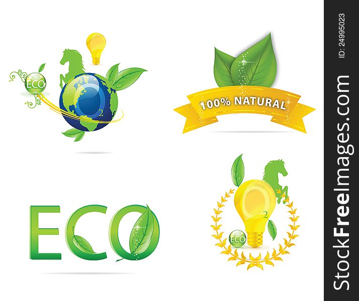 Nature earth eco sign set green color