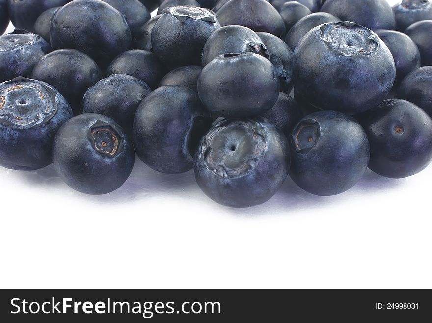 Blueberries close up on white background