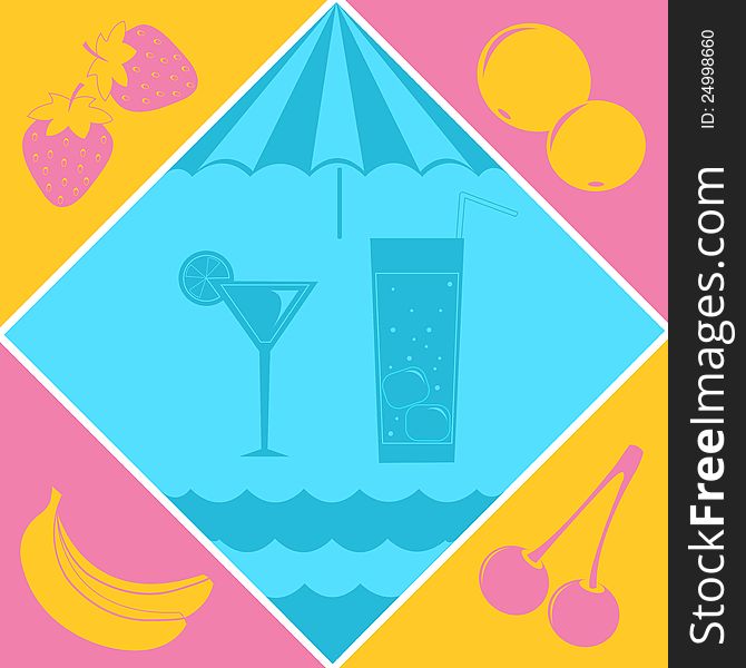 Illustrated cocktails on the beach abstract background. Illustrated cocktails on the beach abstract background