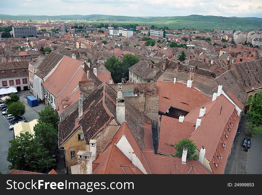 Aerial view of the center of Sibiu - Romania. Aerial view of the center of Sibiu - Romania
