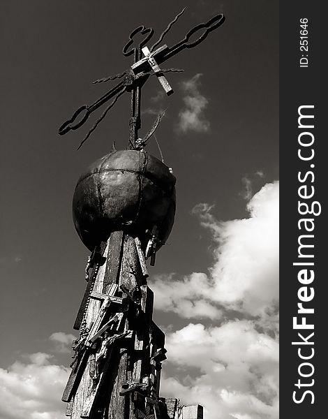 Old wooden cross, black and white. Old wooden cross, black and white