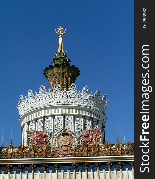 Tower with soviet symbols (Soviet Ukrainian republic), Moscow, VDNKh