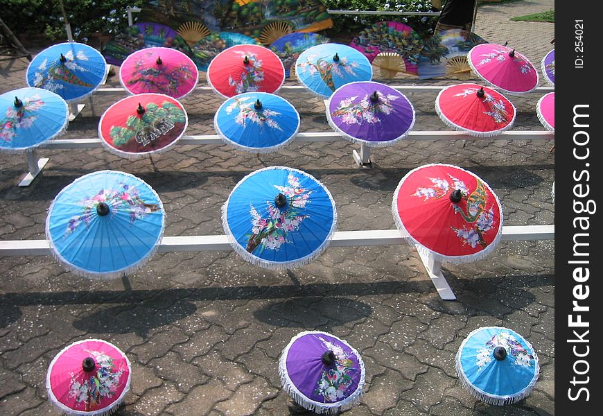 Colorful array of Thai umbrellas