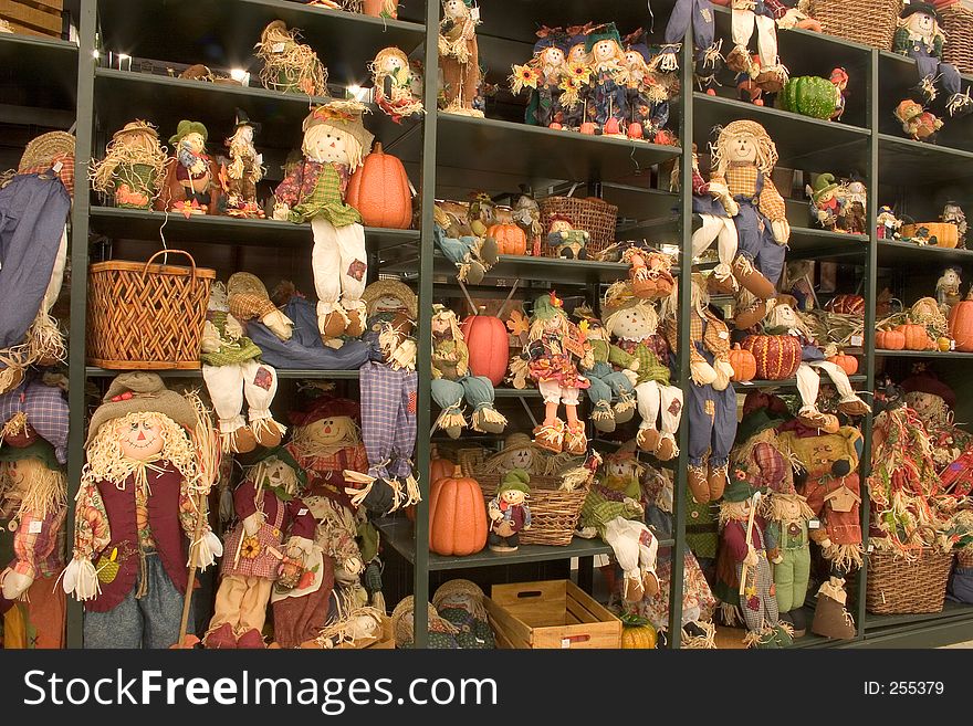 A display of fall decorations for sale. A display of fall decorations for sale