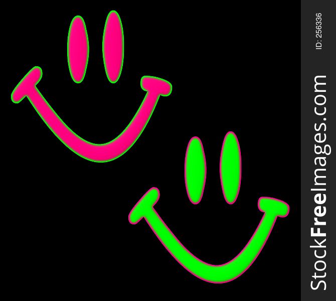 Pink and green neon happy faces