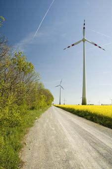 Wind Turbines And Rapeseed Fie Stock Image