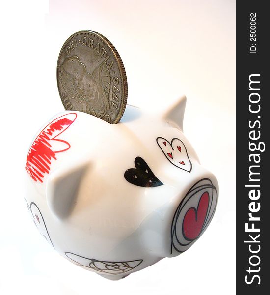 Money box pig, yuan, roubles. money of russia and china