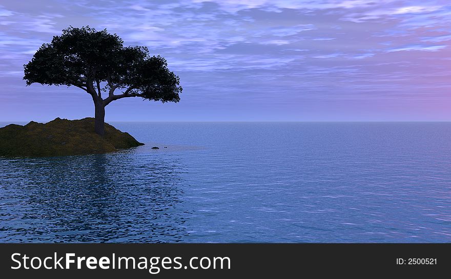 Old tree at a ocean beach - digital artwork.